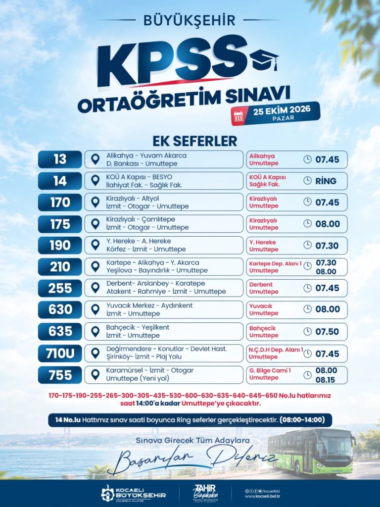 KPSS adayları için ek otobüs seferleri devrede